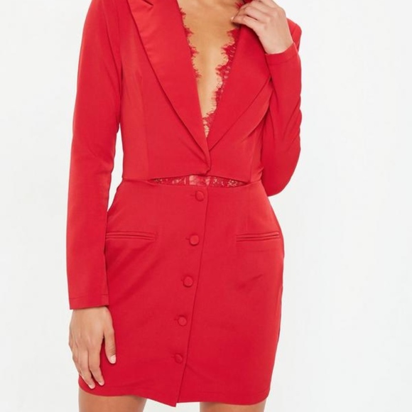 Missguided Dresses & Skirts - NWT Missguided Red Lace Insert CutOut Blazer Dress
